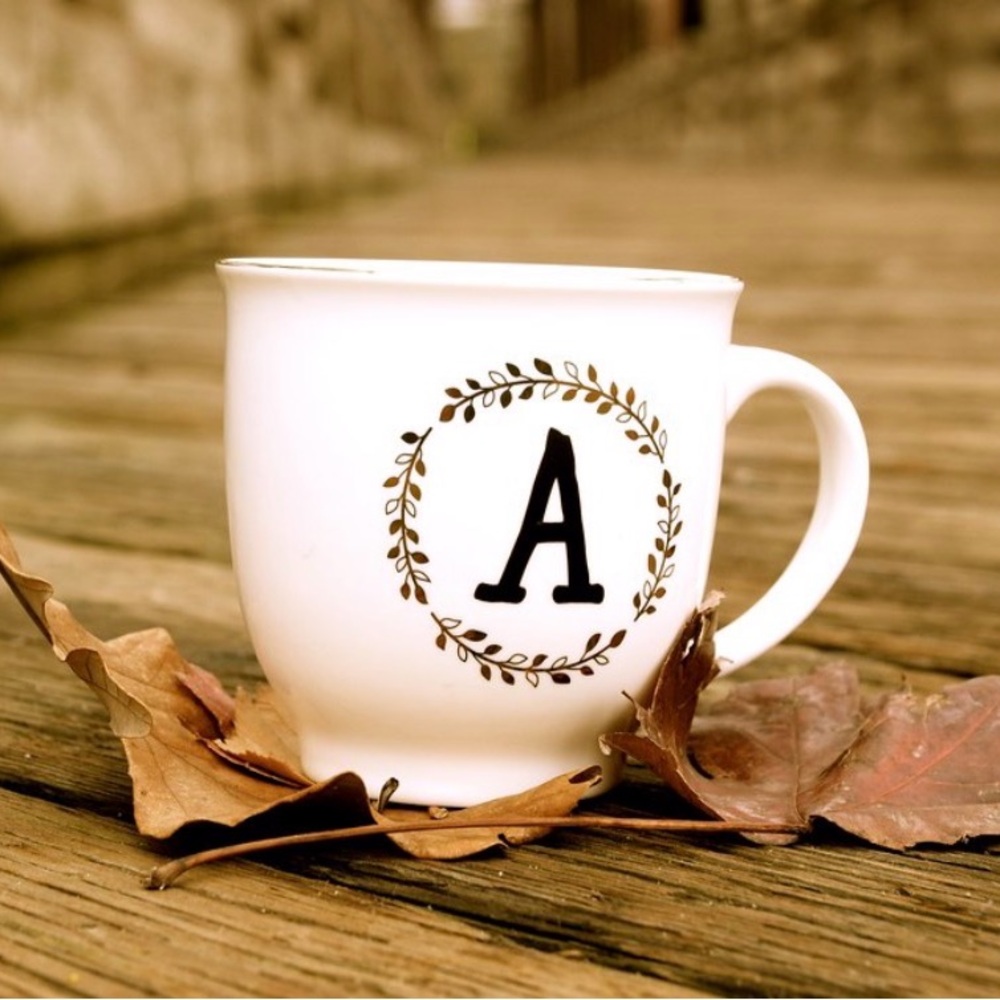 Scheffield‎ Coffee Tea Mug - Letter “A” Monogrammed White Mug Farmhouse Modern